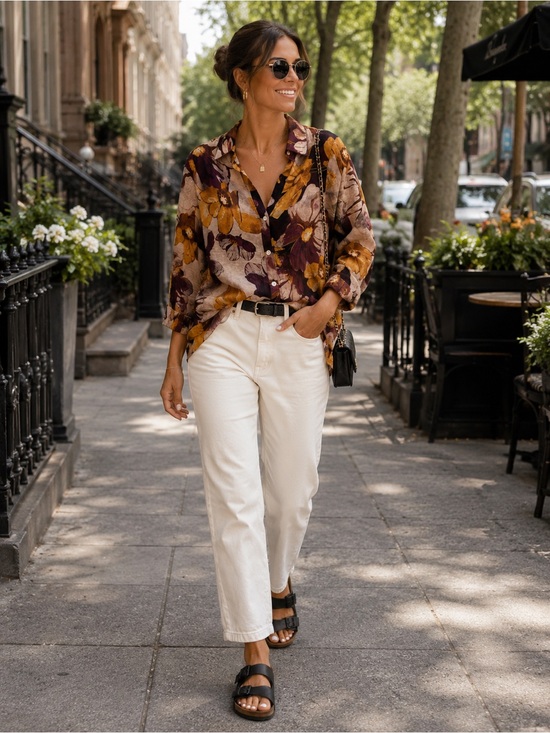 Radzoli Tops - NWT Radzoli Floral Button Front Blouse Women’s Large Sheer 3/4 Sleeve